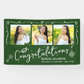 Green Hand Drawn Style Doodles Graduation 3 Photo 横断幕 (横)