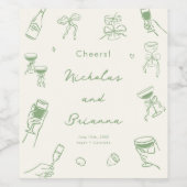 Green Hand Drawn Wedding ワインラベル (シングルラベル)