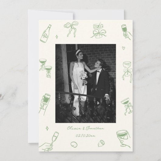 Green Hand Drawn Wedding Save the Date Photo 招待状 (裏面)