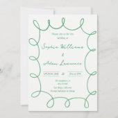 Green Hand Written Pinstripe Whimsical Wedding 招待状 (正面)