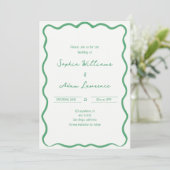 Green Hand Written Pinstripes Whimsical Wedding 招待状 (スタンド正面)