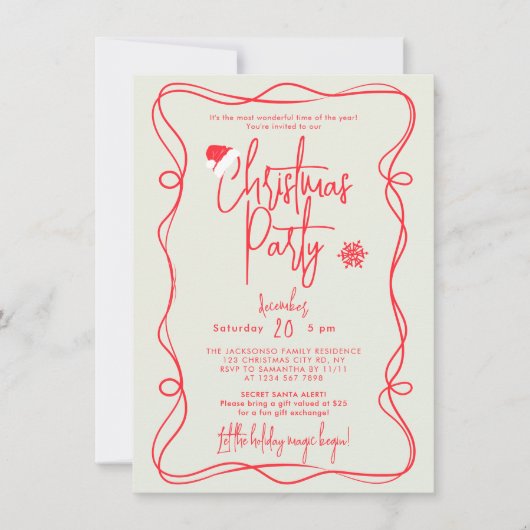 Green Handwritten Christmas Party Invitation 招待状 (正面)
