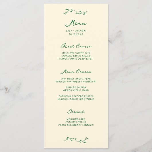 Green Handwritten Wedding Menu メニュー (正面)