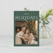 Green Happy Holidays Family Photo Christmas Card シーズンカード (スタンド正面)
