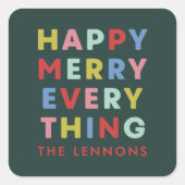 Green Happy Merry Everything Christmas Sticker スクエアシール (正面)