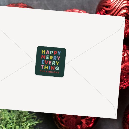 Green Happy Merry Everything Christmas Sticker スクエアシール