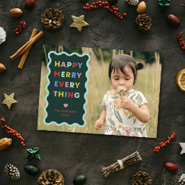 Green Happy Merry Wavy Christmas Photo Card 招待状