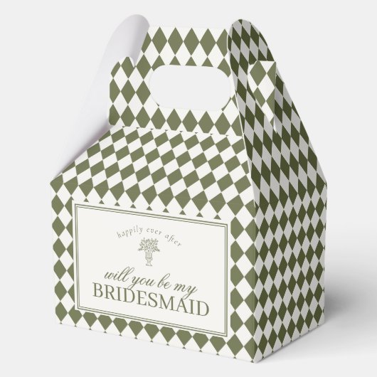 Green Harlequin Checkered Bridesmaid Proposal Box フェイバーボックス (正面)