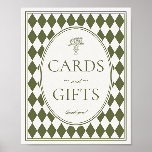 Green Harlequin Checkered Cards and Gifts Sign ポスター (正面)