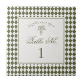 Green Harlequin Checkered Wedding Table Number タイル (正面)