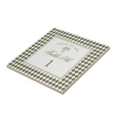 Green Harlequin Checkered Wedding Table Number タイル (側面)