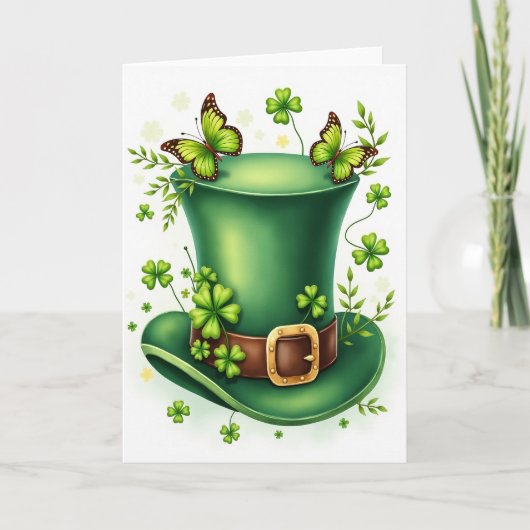 Green Hat Butterflies Scene Card カード (正面)