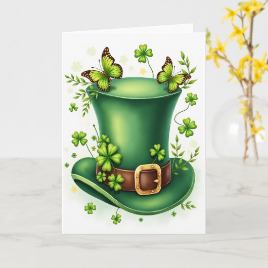 Green Hat Butterflies Scene Card カード (黄色い花)