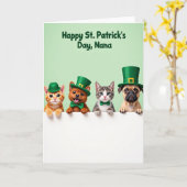 Green Hats Pets St Patricks Day Card カード (黄色い花)