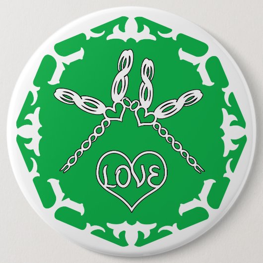 Green Heart Chakra "Love" Dragonflies White BG 缶バッジ (正面)