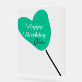 Green heart happy birthday white black balloon kid アクリルサイン (傾斜)