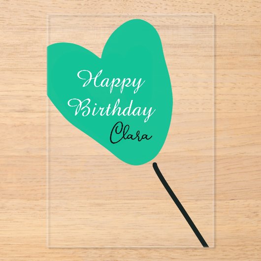 Green heart happy birthday white black balloon kid アクリル招待状 (正面)