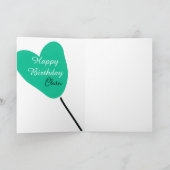 Green heart happy birthday white black balloon kid カード (内部)