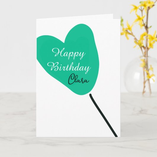 Green heart happy birthday white black balloon kid カード (黄色い花)