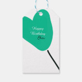 Green heart happy birthday white black balloon kid ギフトタグ (裏面)