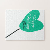 Green heart happy birthday white black balloon kid ジグソーパズル (横)