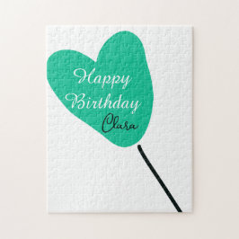 Green heart happy birthday white black balloon kid ジグソーパズル