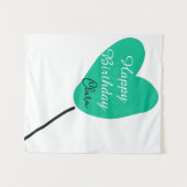 Green heart happy birthday white black balloon kid タペストリー (正面(横))