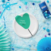 Green heart happy birthday white black balloon kid ペーパープレート (パーティー)