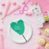 Green heart happy birthday white black balloon kid ペーパープレート (パーティー)