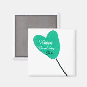 Green heart happy birthday white black balloon kid マグネット (正面/裏面)