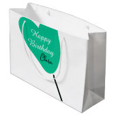 Green heart happy birthday white black balloon kid ラージペーパーバッグ (裏面アングル)