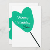 Green heart happy birthday white black balloon kid 招待状 (正面/裏面)