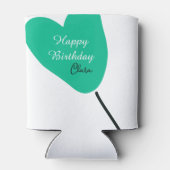 Green heart happy birthday white black balloon kid 缶クーラー (裏面)