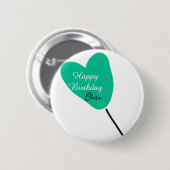 Green heart happy birthday white black balloon kid 缶バッジ (正面&裏面)