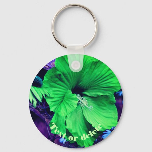 Green Hibiscus Abstract Flower Personalized キーホルダー (正面)