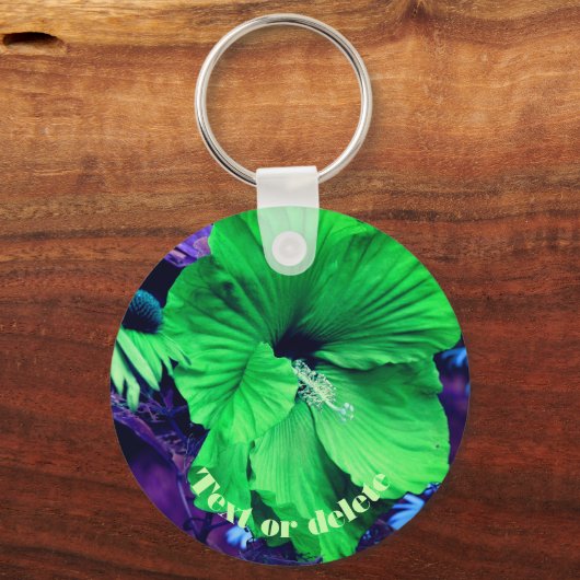 Green Hibiscus Abstract Flower Personalized キーホルダー (正面)