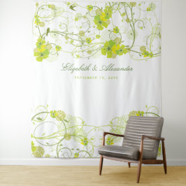 Green Hibiscus & Swallows Floral Wedding Backdrop タペストリー