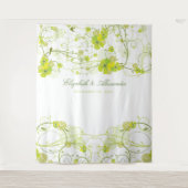 Green Hibiscus & Swallows Floral Wedding Backdrop タペストリー (正面)