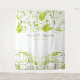 Green Hibiscus & Swallows Floral Wedding Backdrop タペストリー