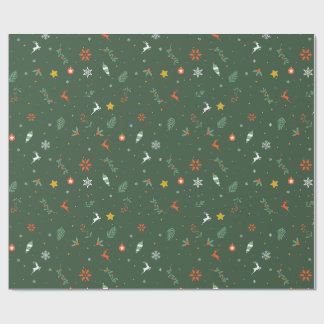 Green Holiday Foliage, Reindeer, & Ornaments Paper ラッピングペーパー