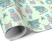Green Holiday Nutcracker Ballerina Pattern ラッピングペーパー (ロールコーナー)
