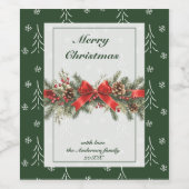 Green Holiday Ribbon Holly ワインラベル (シングルラベル)