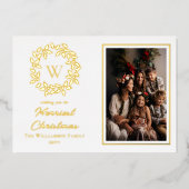 Green Holly and Berries Merriest Christmas  箔シーズンカード (正面)