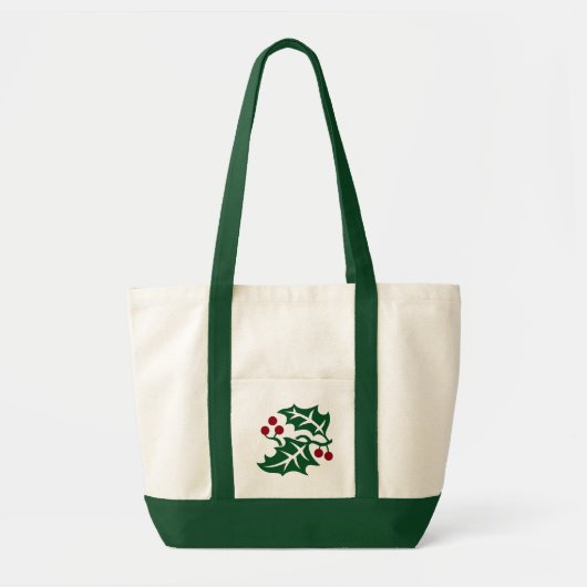Green Holly and Red Berries Christmas Holiday トートバッグ (正面)