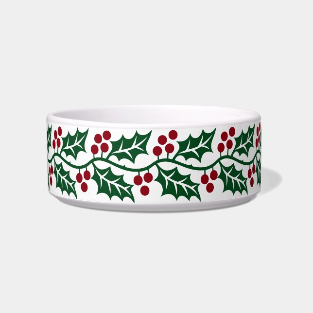Green Holly and Red Berries Christmas Pattern ボウル (正面)