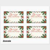 Green Holly Leaves and Red Berry Merry Christmas 長方形シール (シート)