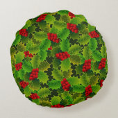 Green Holly with Red Berries ラウンドクッション (裏面)