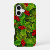 Green Holly with Red Berries Phone Case iPhone 16ケース (裏面)