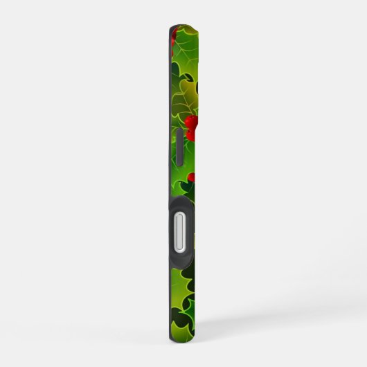 Green Holly with Red Berries Phone Case iPhone 16ケース (右側面)