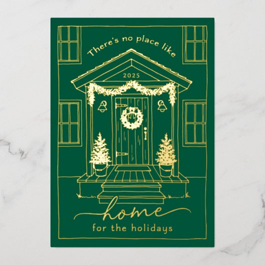 Green Home for the Holidays Realtor Christmas Gold 箔シーズンカード (正面)